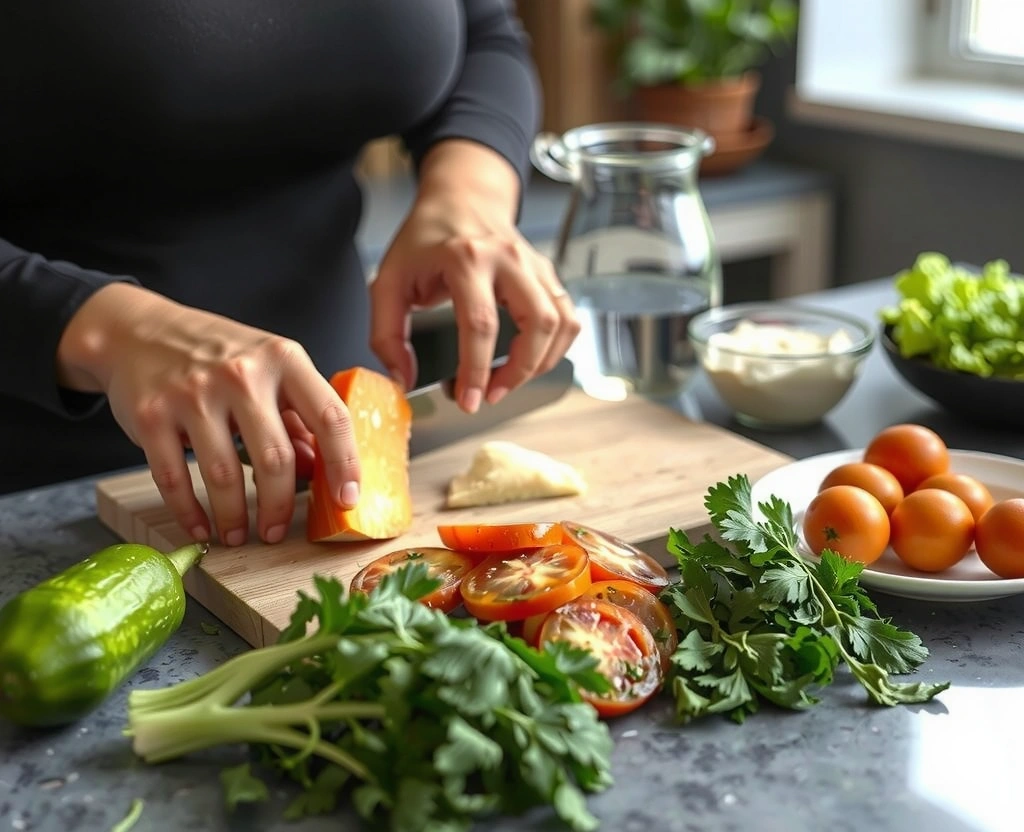 Personne préparant un repas sain avec ingrédients naturels