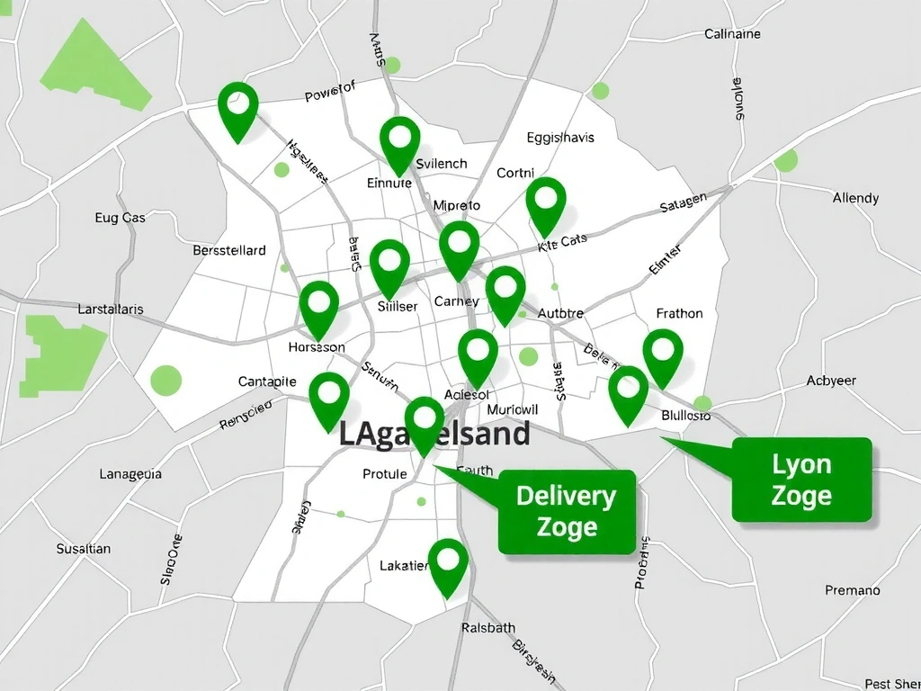 Carte illustrant les zones de livraison de Lyonchef