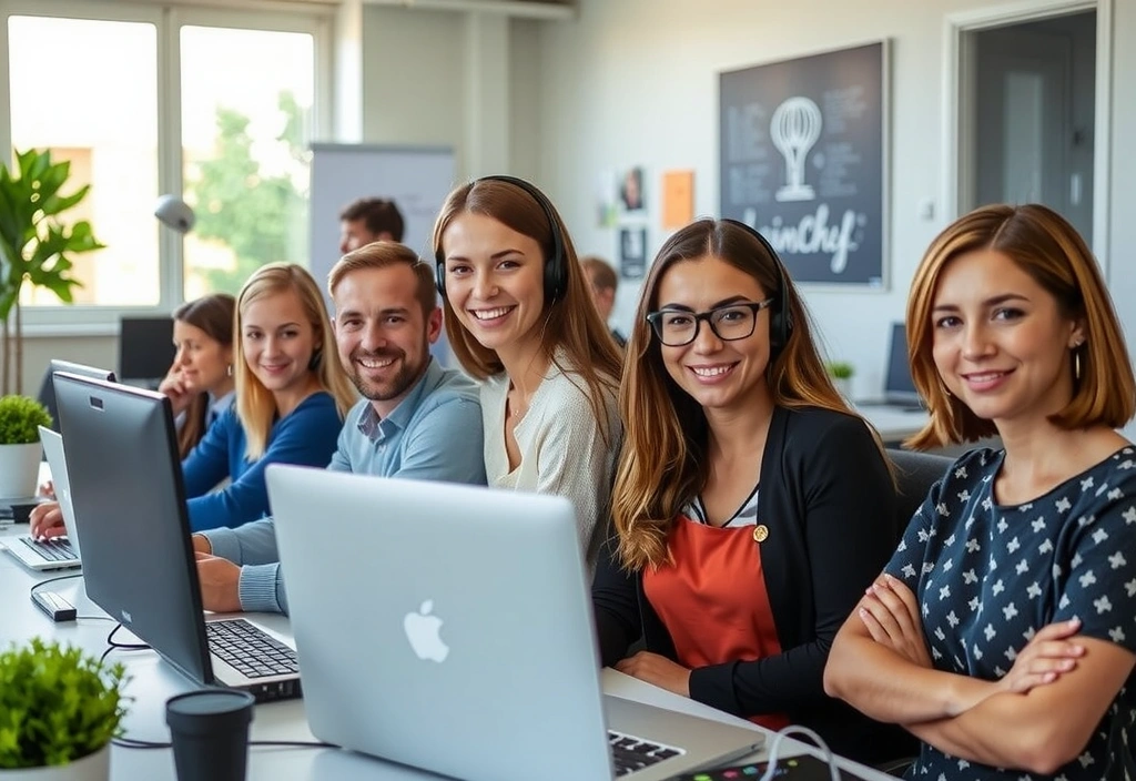 Image d'une équipe de support client souriante à Lyonchef