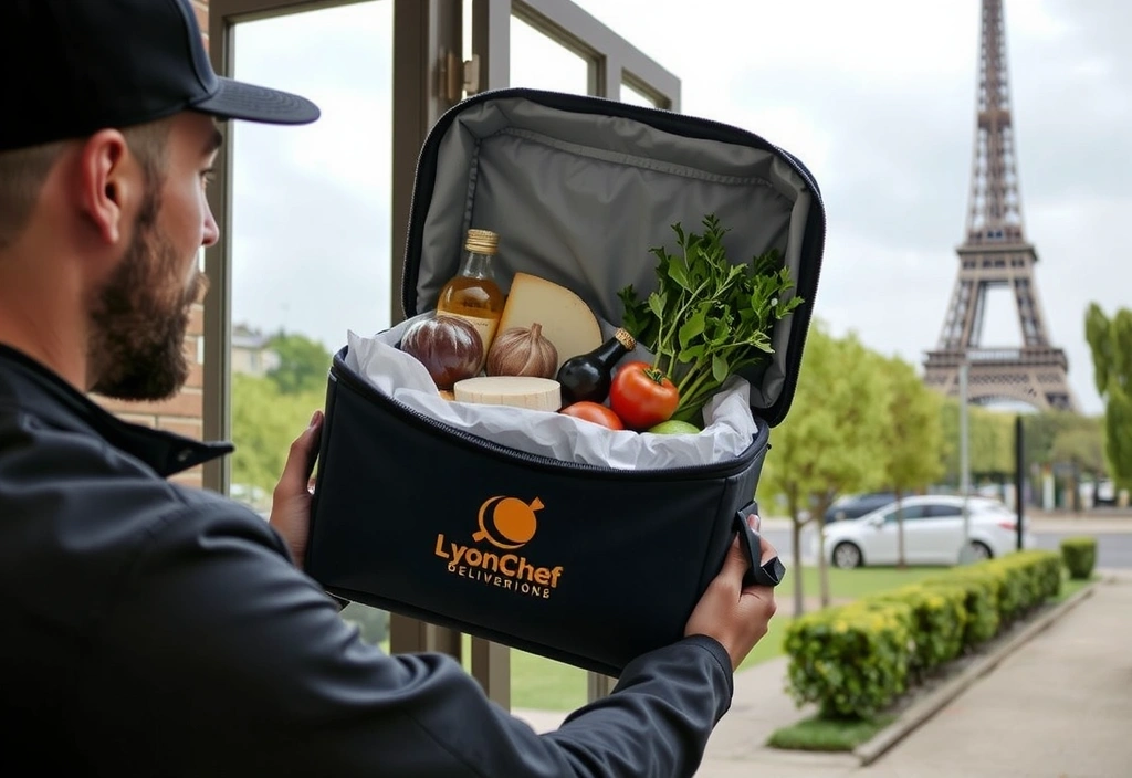 Service de livraison de Lyonchef avec des produits frais dans une boîte isolante